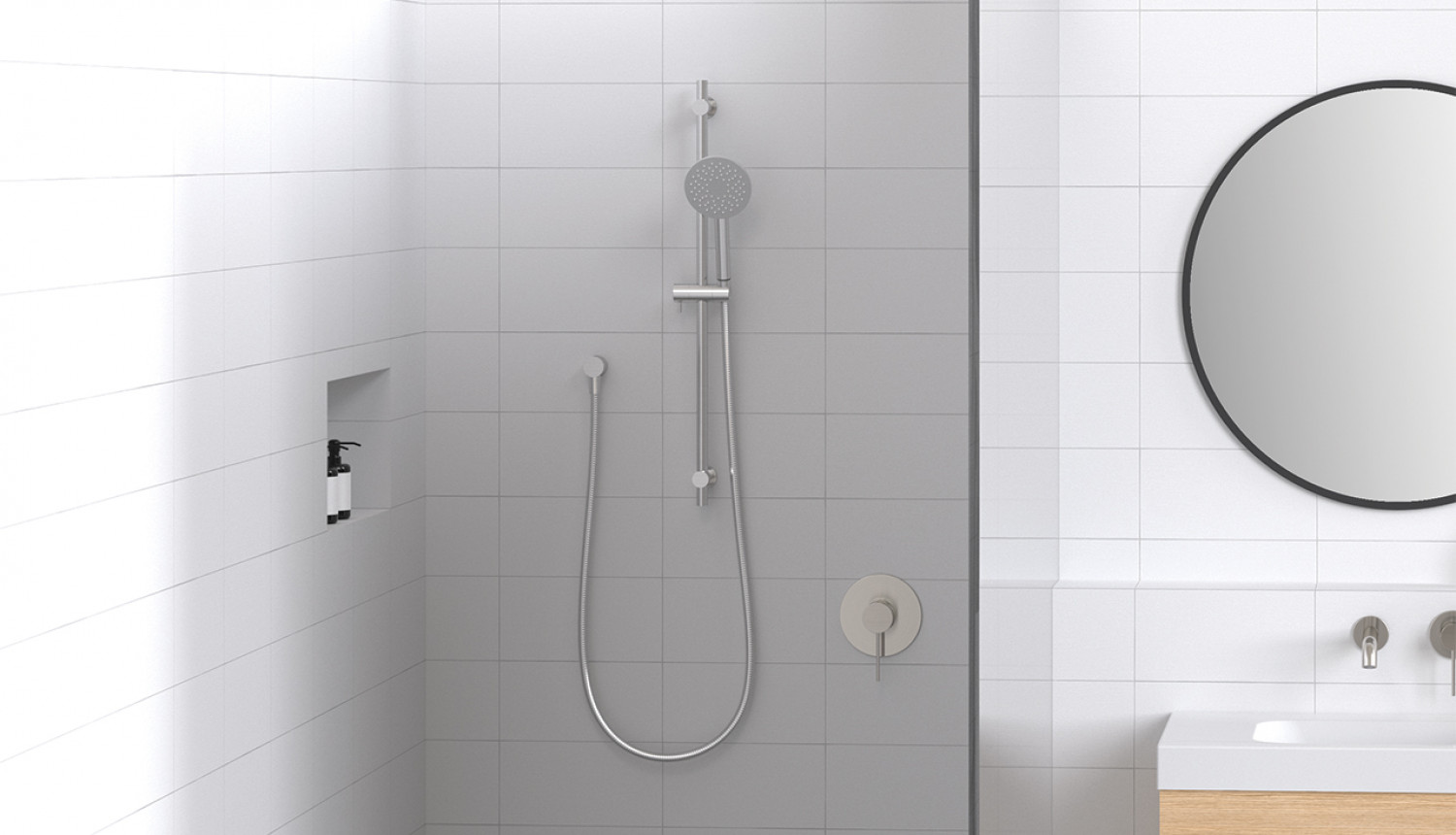 Linea Fusion Plus Aerlux Slide Shower Lifestyle Product Gallery Image