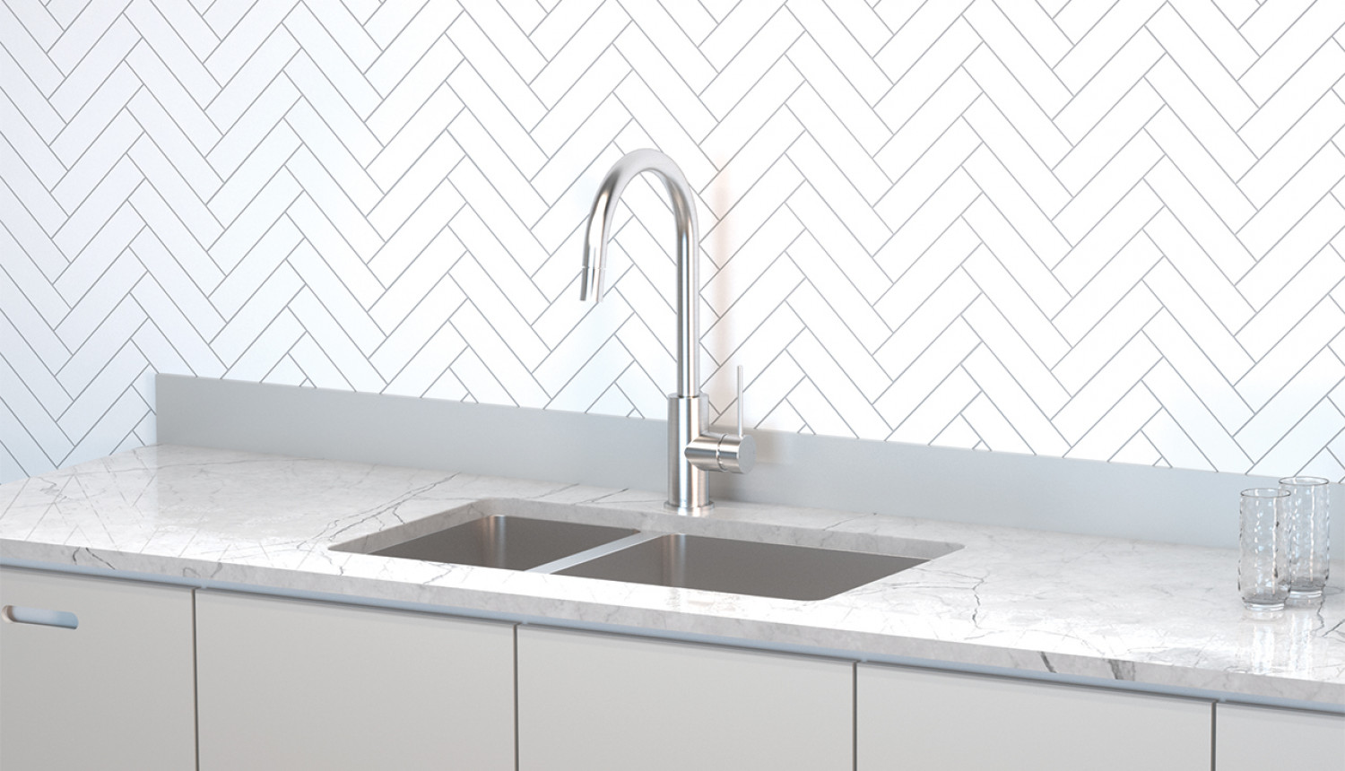 Linea Pull Out Sink Mixer Brushed Nickel Lifestyle Product Gallery Image