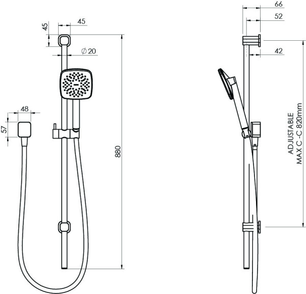 AX2CHSKCSR Axiss II Aerlux Conventional Single Spray Slide Shower Chrome v4