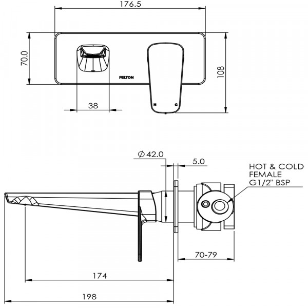 AX2BFC Axiss II Wall Mounted Basin Mixer 35mm 