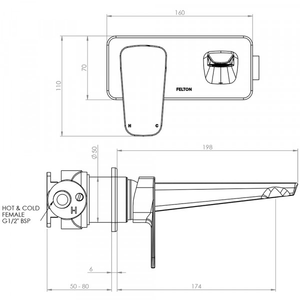 AXBFC Axiss Wall Mounted Basin Bath Mixer v2