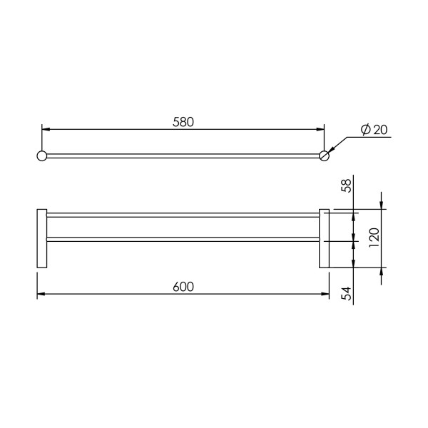 Lumi Double Towel Rail 600mm