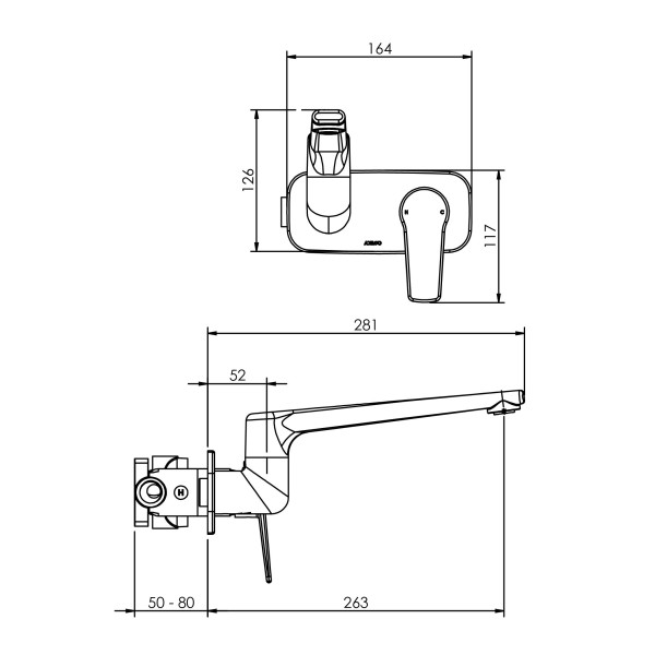 MX Wall Mounted Swivel Basin Bath Mixer Long