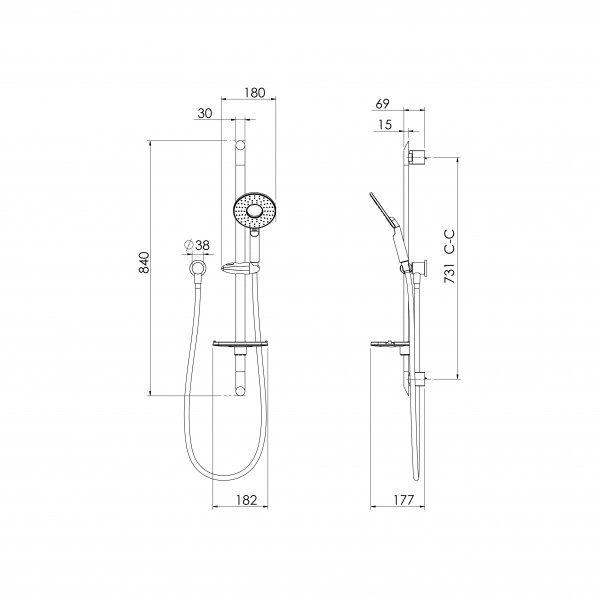 W2HSKCSR Willo II Single Spray Slide Shower 03