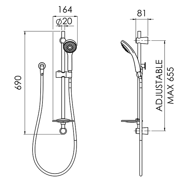 PHSKCSR Pace Single Spray Slide Shower