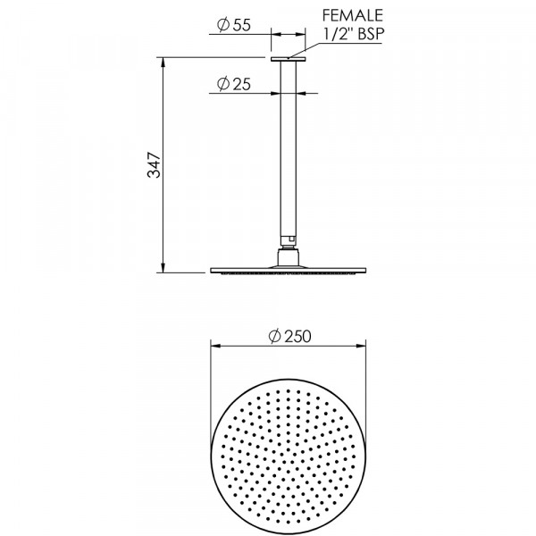 TRHCMC Tate Rain Head Ceiling Mounted 300mm