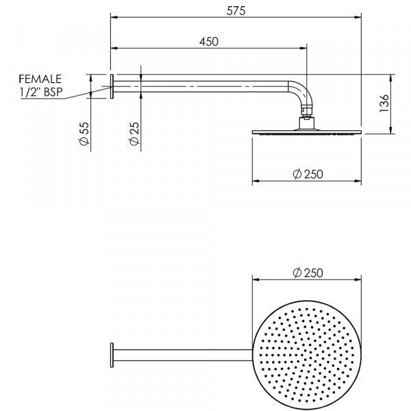 TRHWMC Tate Rain Head Wall Mounted 450mm 