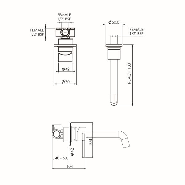 Tate Wall Mounted Basin Bath Mixer 180mm