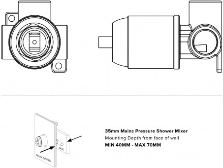 35mm Shower Mixer Line drawing 2
