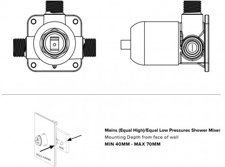 MP Flexidisc Shower Mixer Line drawing